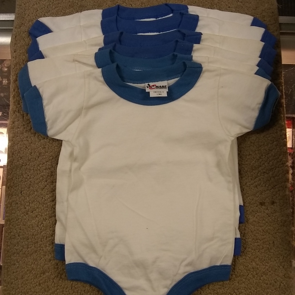12 mo. - 6-Pack Short Sleeve Blue Ringer Onsies